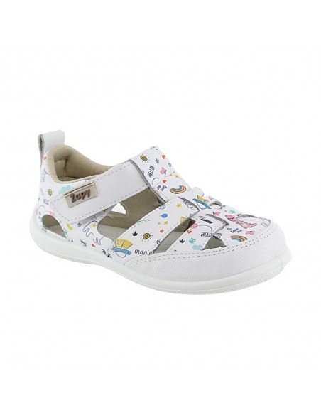 Sandalias ZapyFlex 2 tiras blanco dibujitos