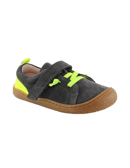 Zapatos barefoot cordones y velcro Poppis Gris-Amarillo