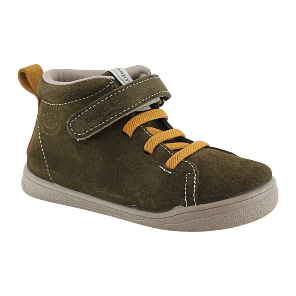 Botín barefoot ZapyFlex Velcro y elásticos Kaki-Mostaza