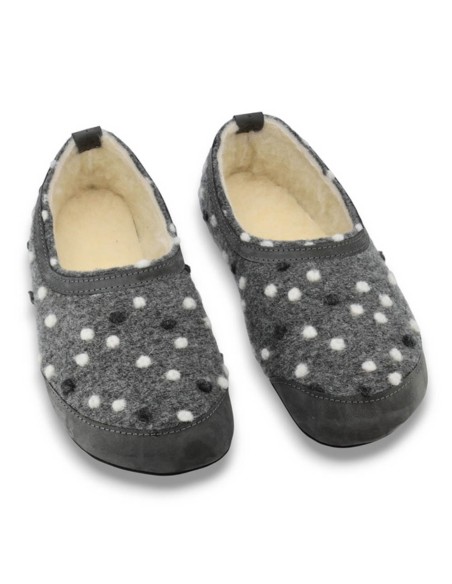 Zapatillas de casa barefoot OmaKing fieltro y interior lana Gris puntos