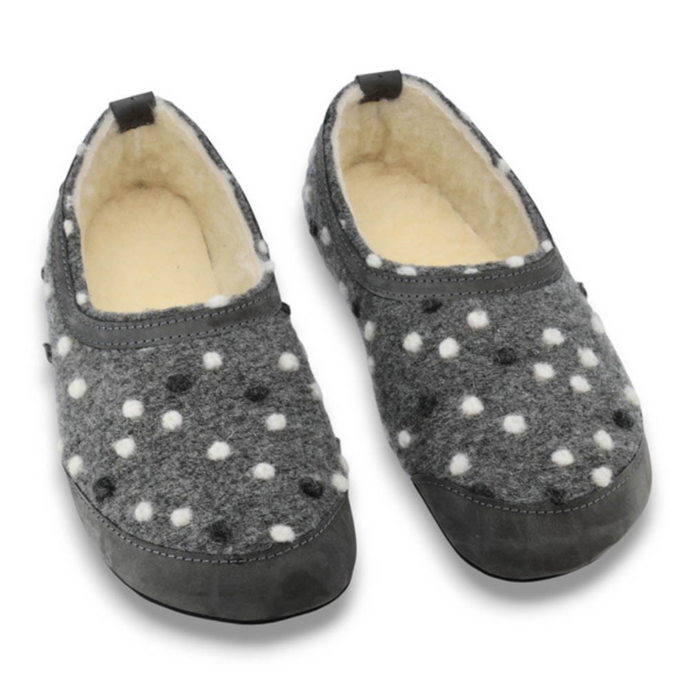Zapatillas de casa barefoot OmaKing fieltro y interior lana Gris puntos