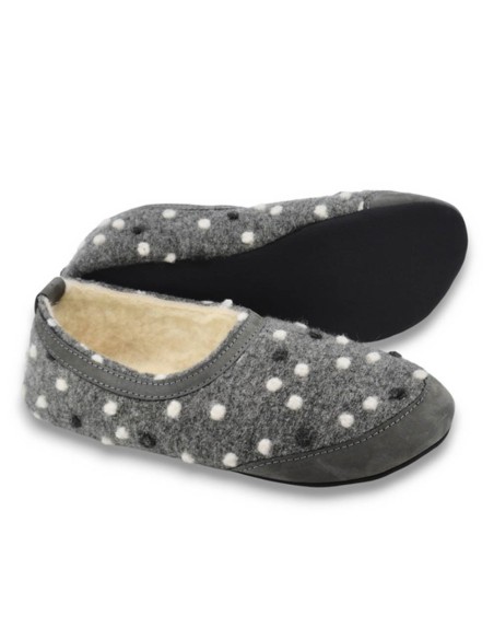 Zapatillas de casa barefoot OmaKing fieltro y interior lana Gris puntos