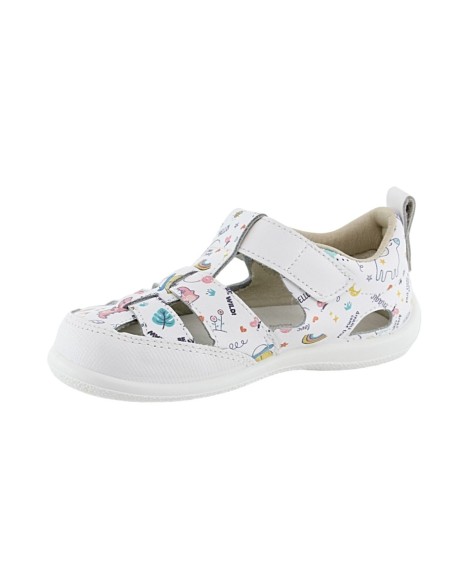 Sandalias ZapyFlex 2 tiras blanco dibujitos