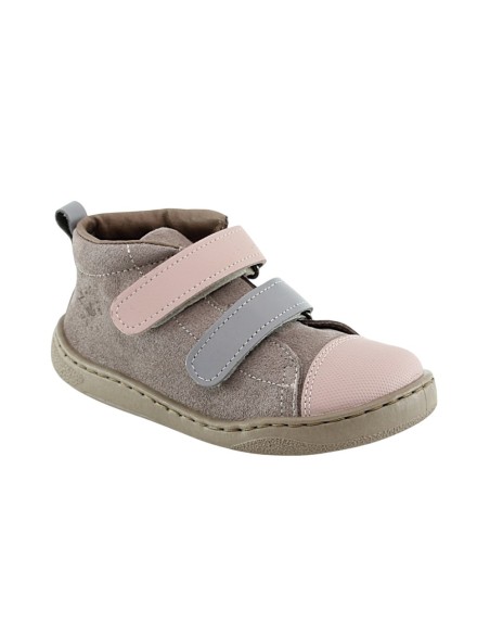 Botines barefoot Zapyflex  2 velcros Piedra-Rosa
