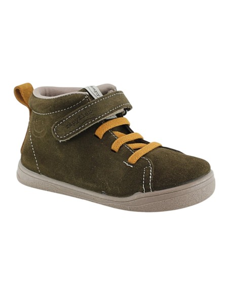 Botín barefoot ZapyFlex Velcro y elásticos Kaki-Mostaza