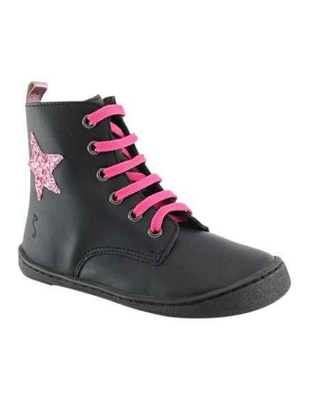 Botines barefoot Flexi Nens 9086-R Negro estrella rosa
