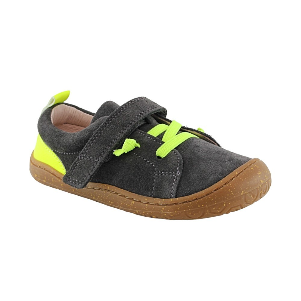 Zapatos barefoot cordones y velcro Poppis Gris-Amarillo